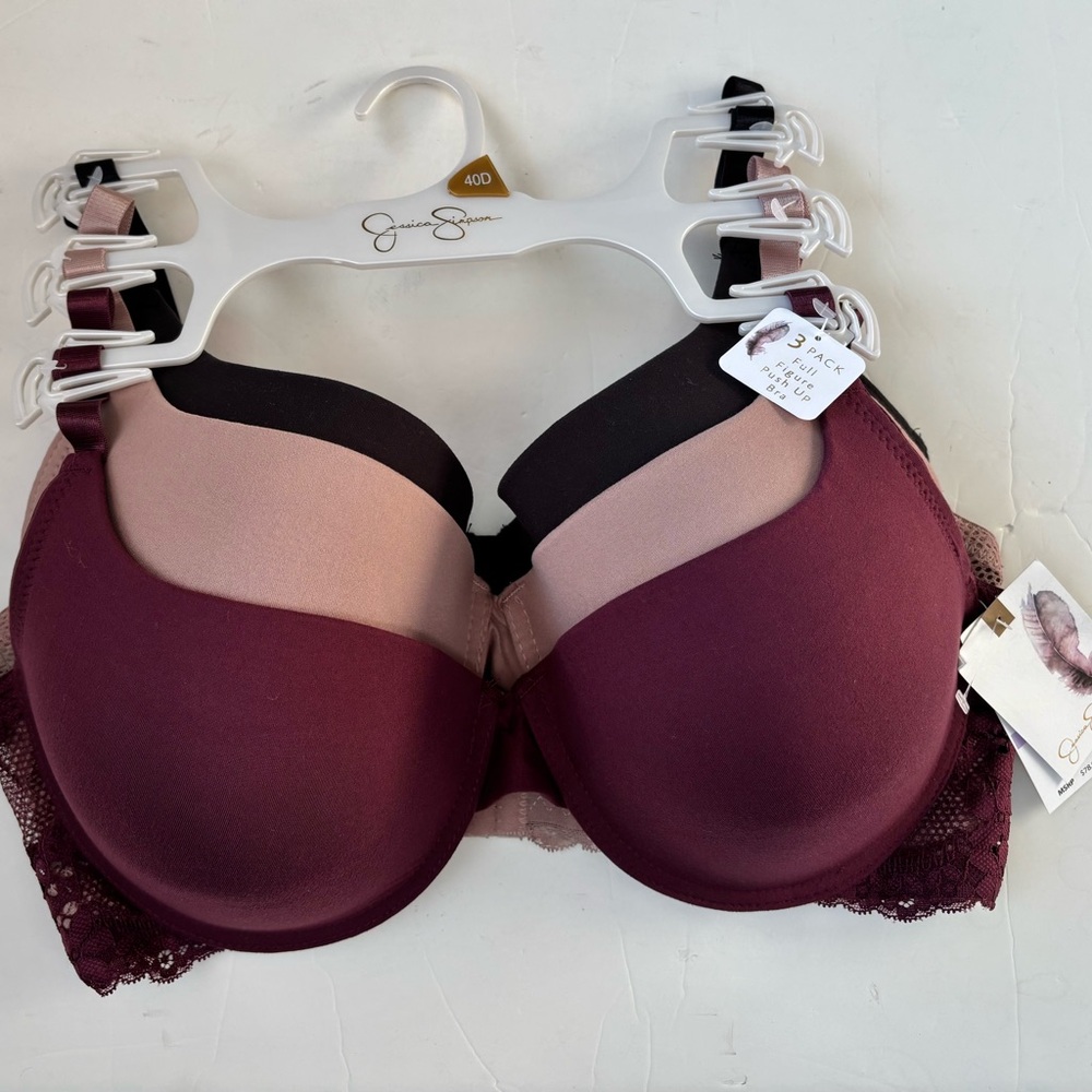 Jessica Simpson Women's 3-Pack Padded Bras - Burgundy, Blush & Black